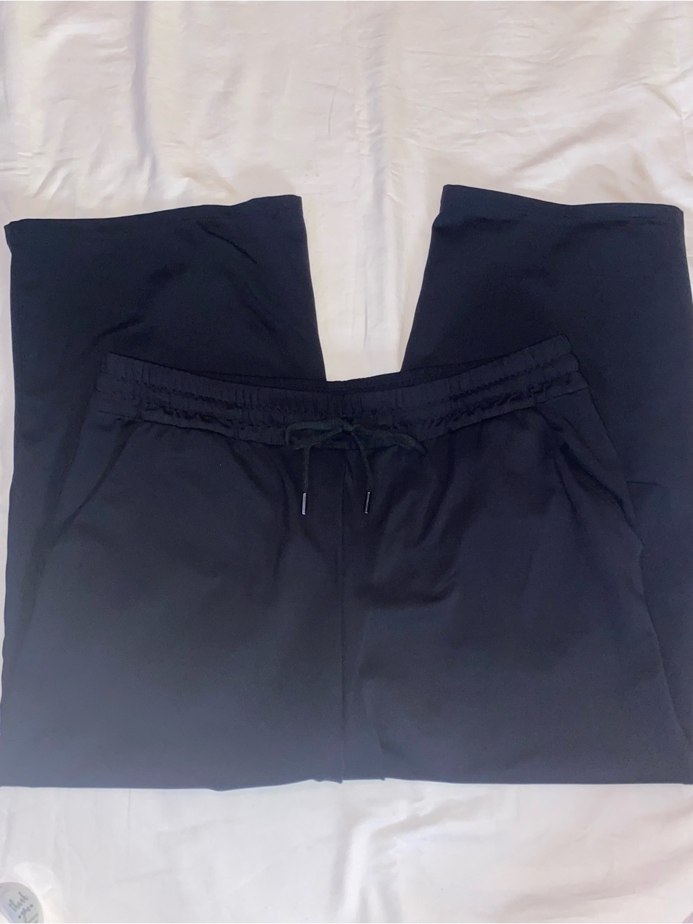 Wide Leg Drawstring Pants - Black Cropped